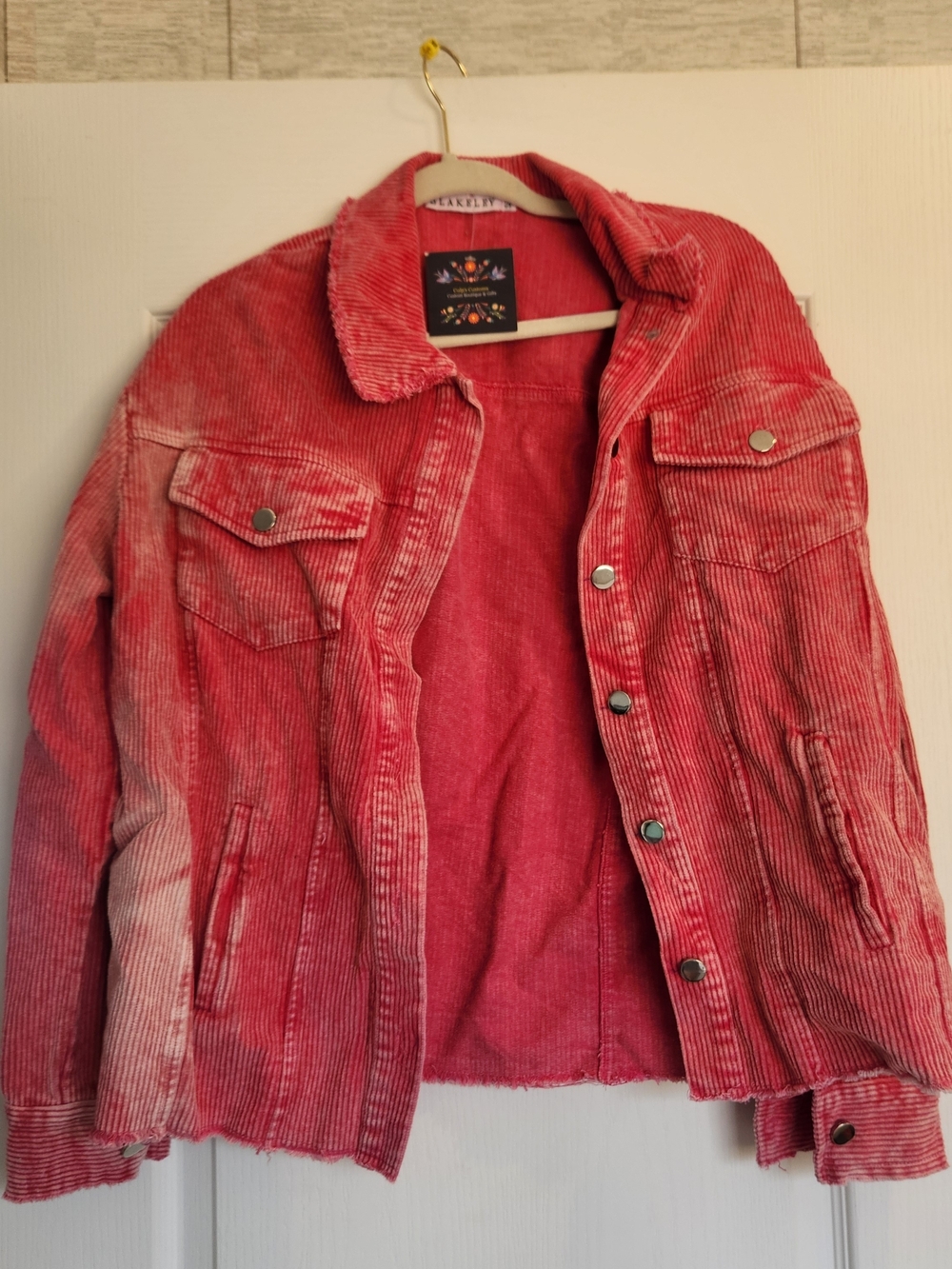 Blakeley Designs Washed Pink Corduroy Button-Up Jacket S/M Euc